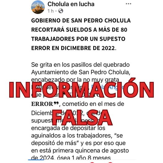 Desmiente ayuntamiento cholulteca falsas afirmaciones sobre recortes salariales