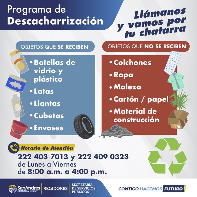 Habilitan programa de “Descacharrización” en San Andrés Cholula