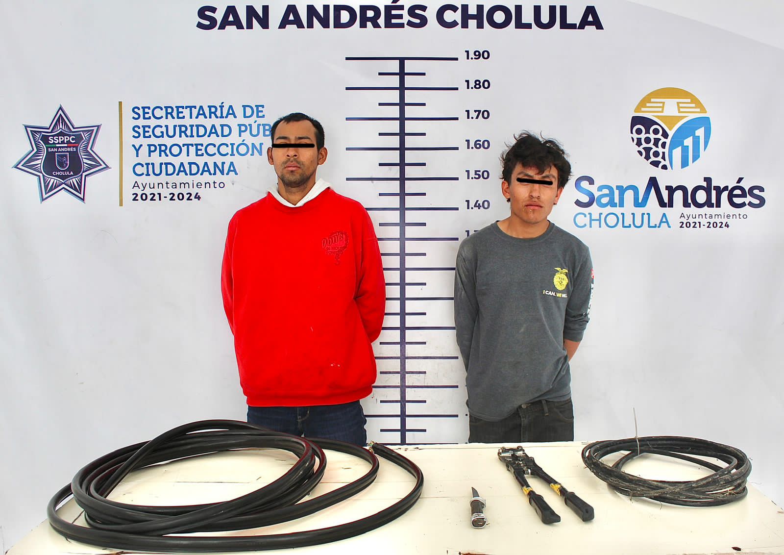 Mediante red de videovigilancia, detiene policía de San Andrés Cholula a dos hombres por robo