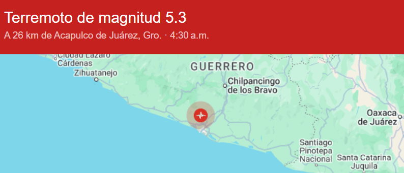 Se registraron dos sismos por la mañana en Guerrero de 5.1 y 5.3