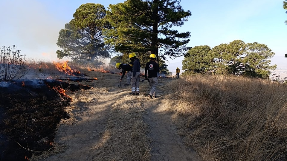Brigada Coyotes de Conafor y Protección Civil Cholula unen esfuerzos para sofocar incendio en cerro Zapotecas