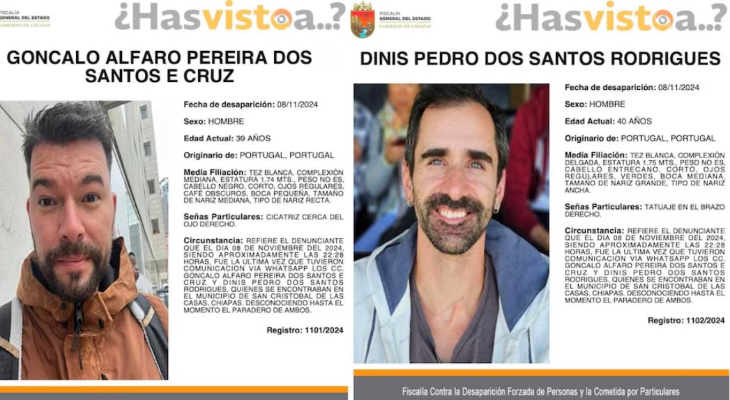 Dos turistas portugueses desaparecen en San Cristóbal de las Casas, Chiapas