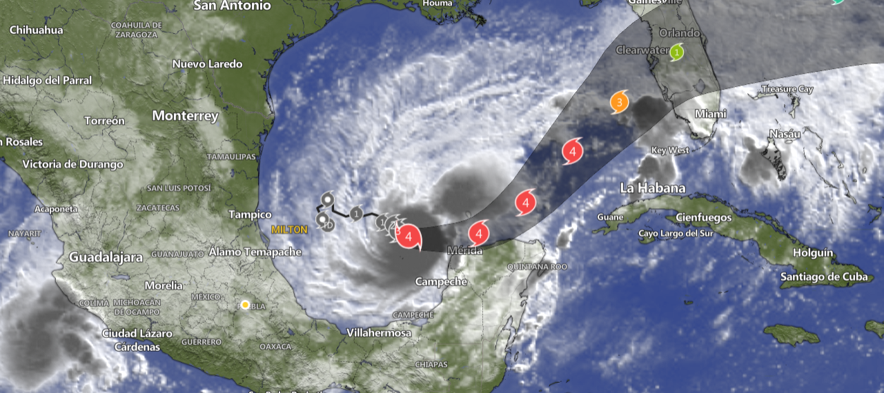 Huracán Milton se intensifica a categoría 4 con vientos de 240 km/h: alerta en Yucatán y el Golfo de México
