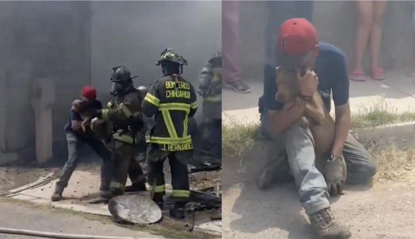 Bomberos de Chihuahua rescatan a perrita de incendio y conmueven a todos