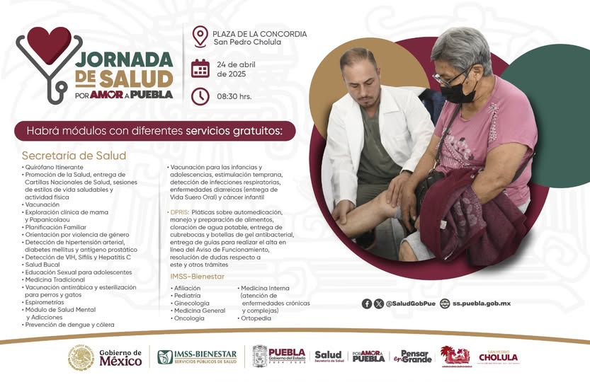 Jornada de Salud por Amor a Puebla llega a San Pedro Cholula: 24 de abril