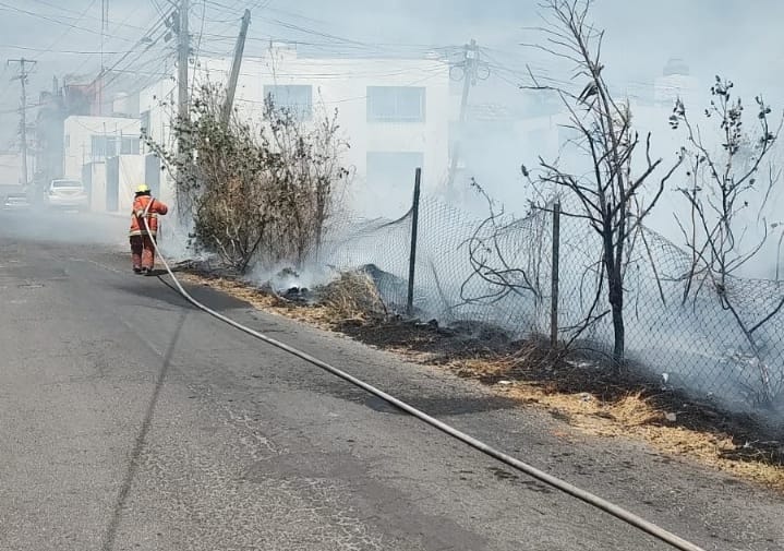 Bomberos de Cuautlancingo sofocan incendio de pastizal en la cabecera municipal