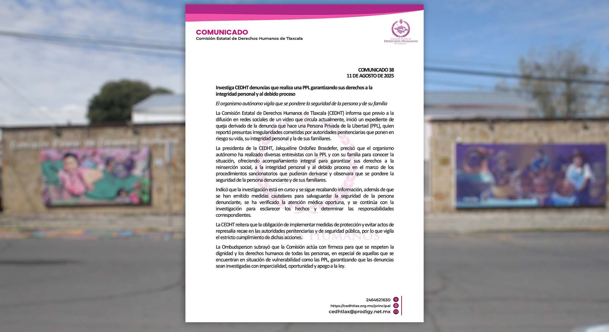 CEDHT investiga denuncia de PPL por presuntas amenazas y abusos en penal de Tlaxcala