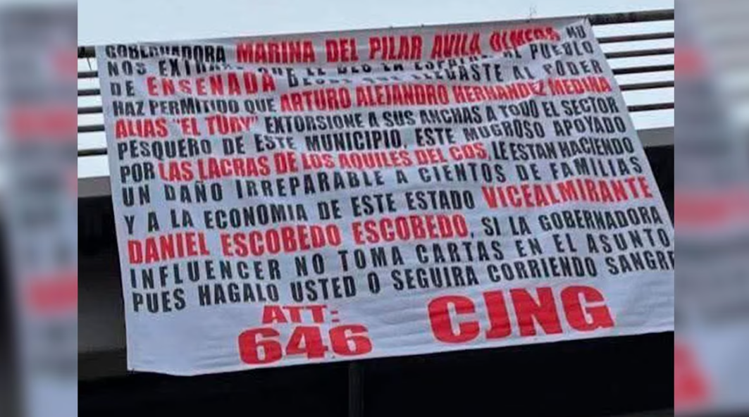 Narcomanta en Ensenada acusa a Marina del Pilar y amenaza del CJNG