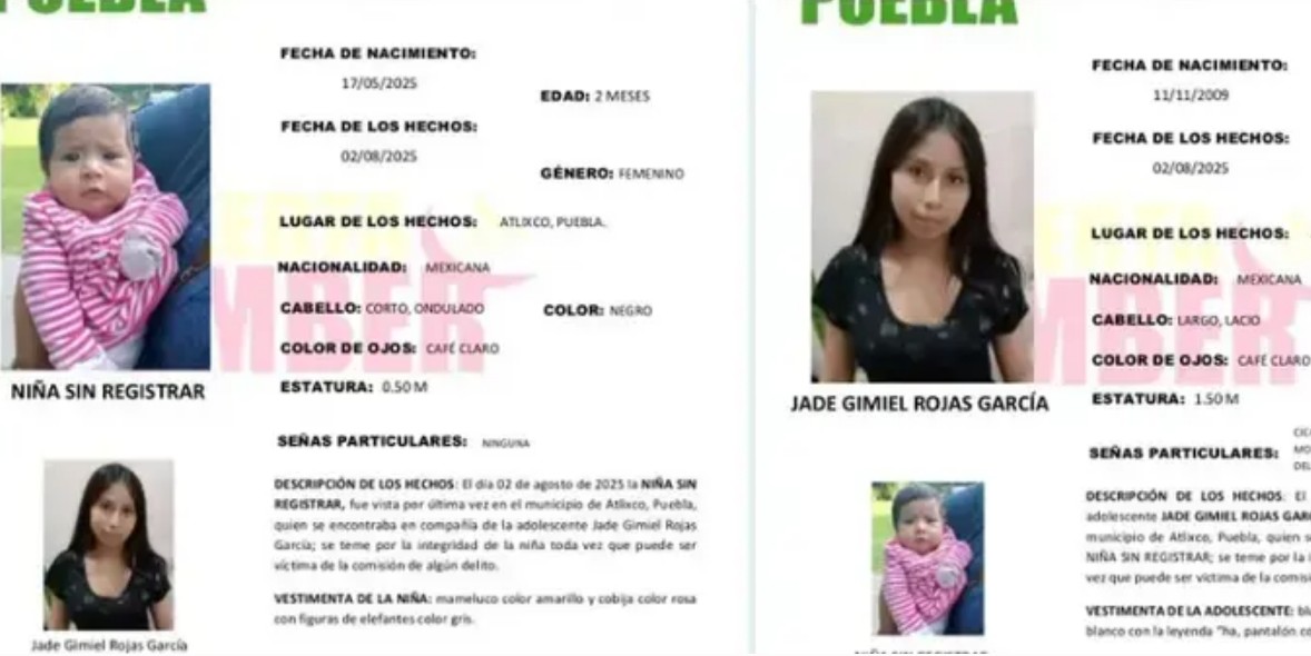 Alerta Amber en Atlixco por desaparición de madre adolescente y su bebé