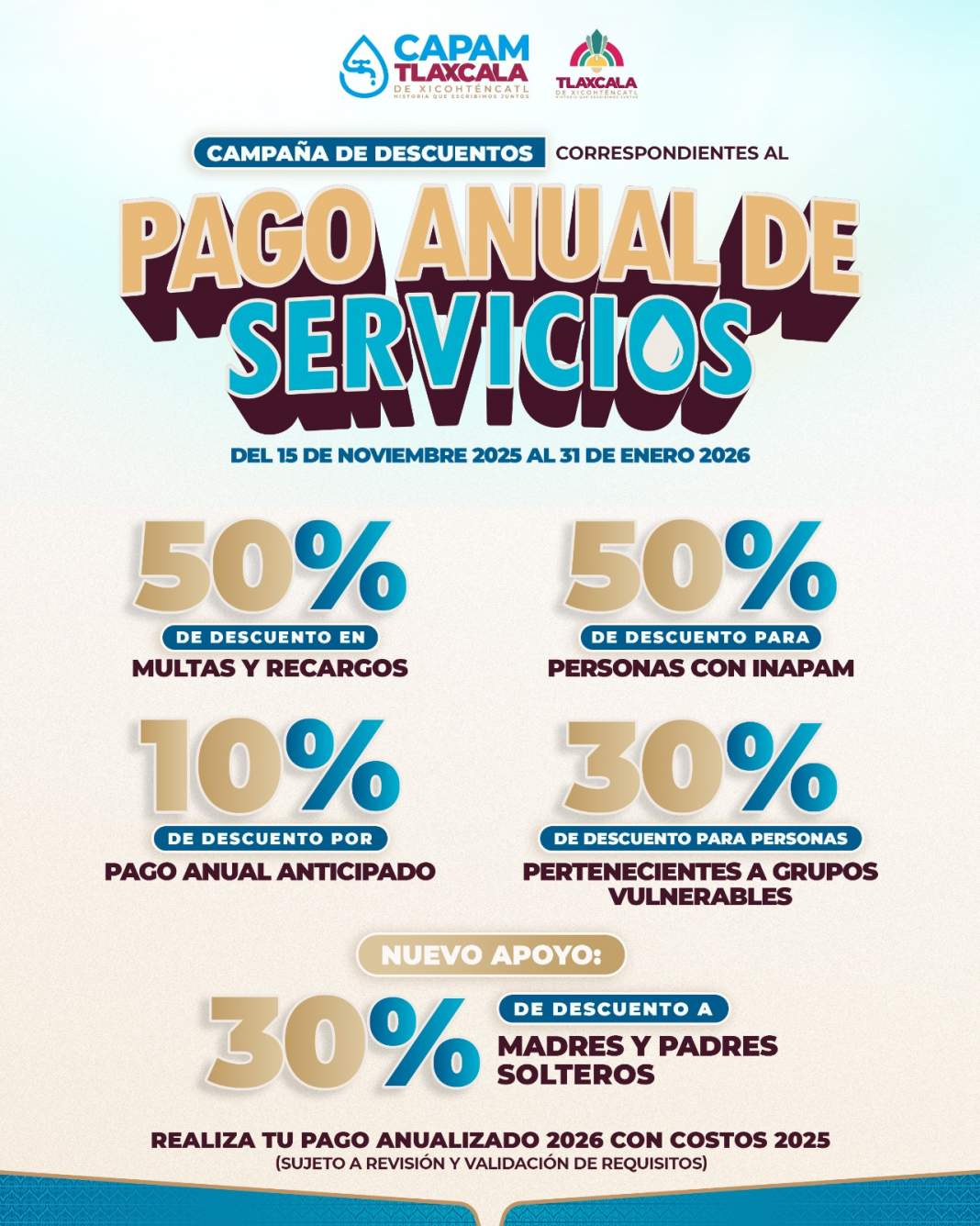 CAPAM Tlaxcala no para en diciembre y mantiene descuentos en agua