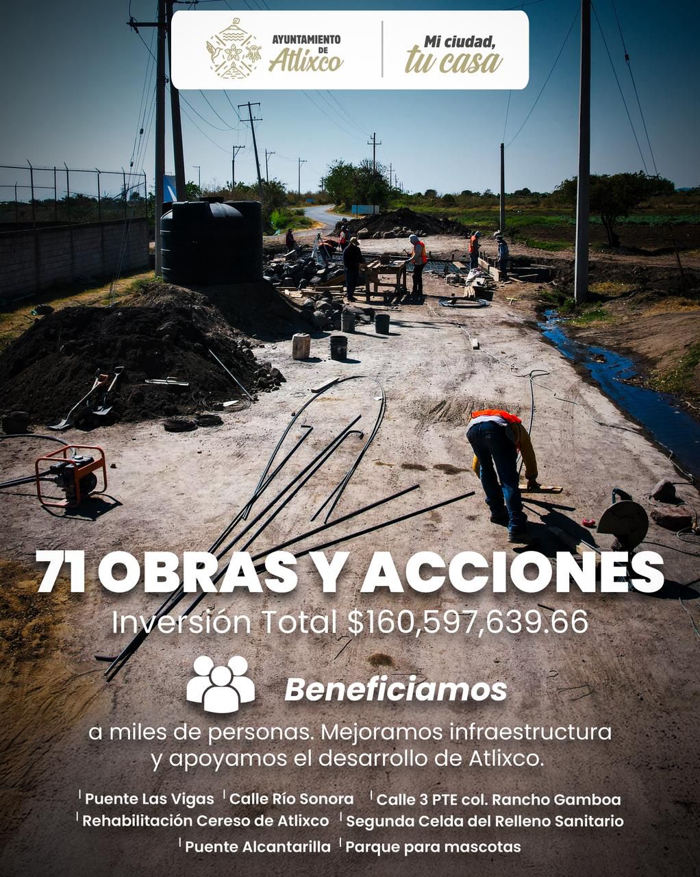 Avanza la transformación en Atlixco con inversión histórica en obra pública