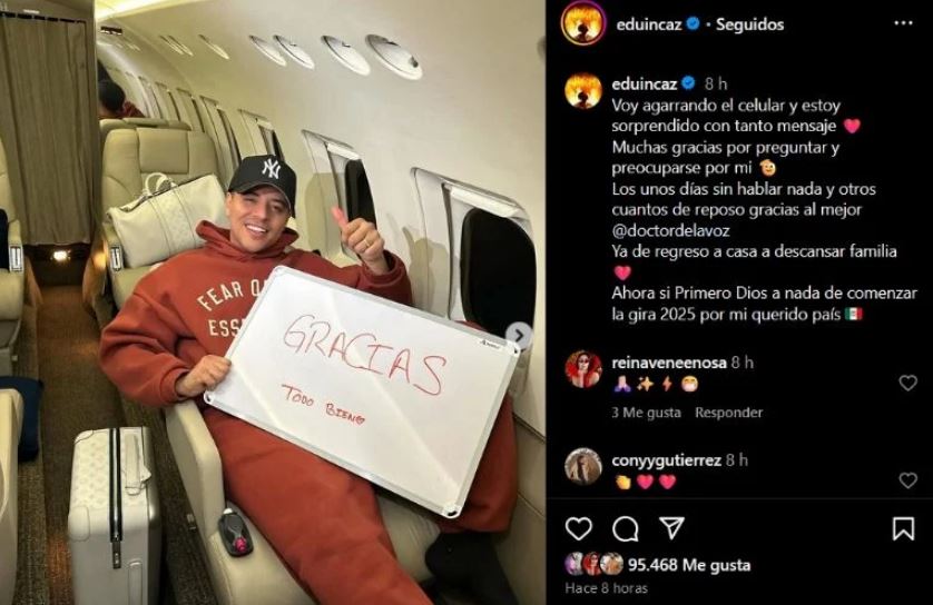 Eduin Caz supera cirugía de cuerdas vocales y tranquiliza a sus fans