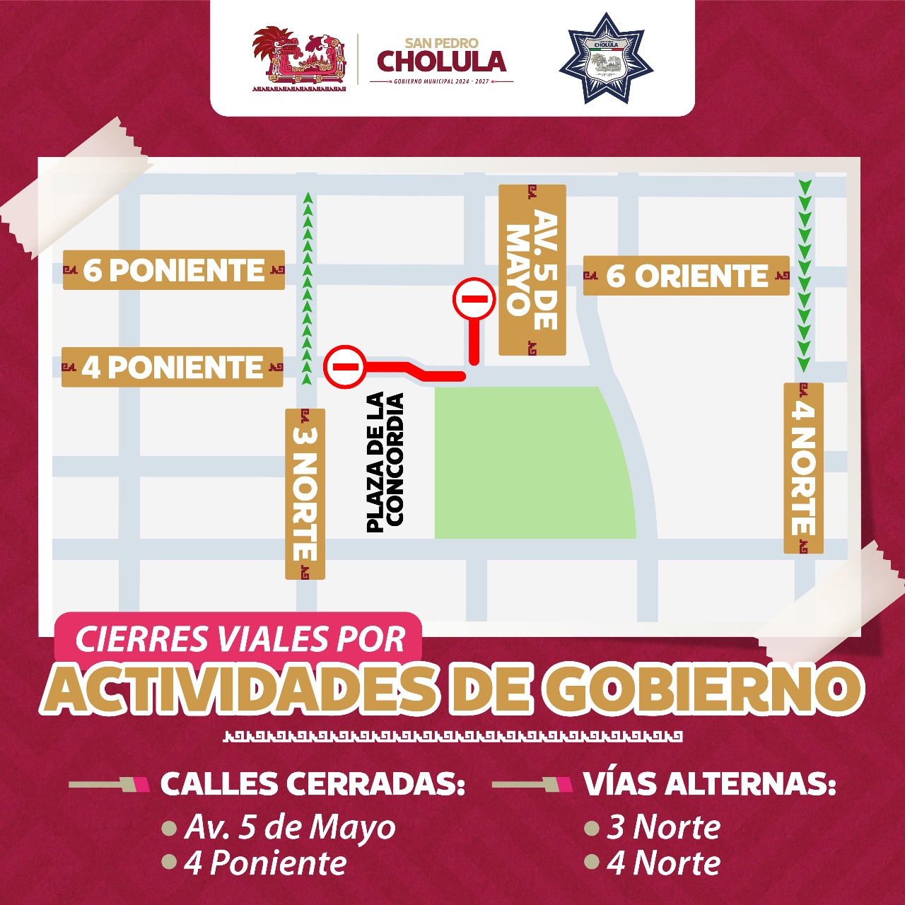 San Pedro Cholula habilita dispositivos viales por obras de reencarpetamiento en 12 Oriente–Poniente