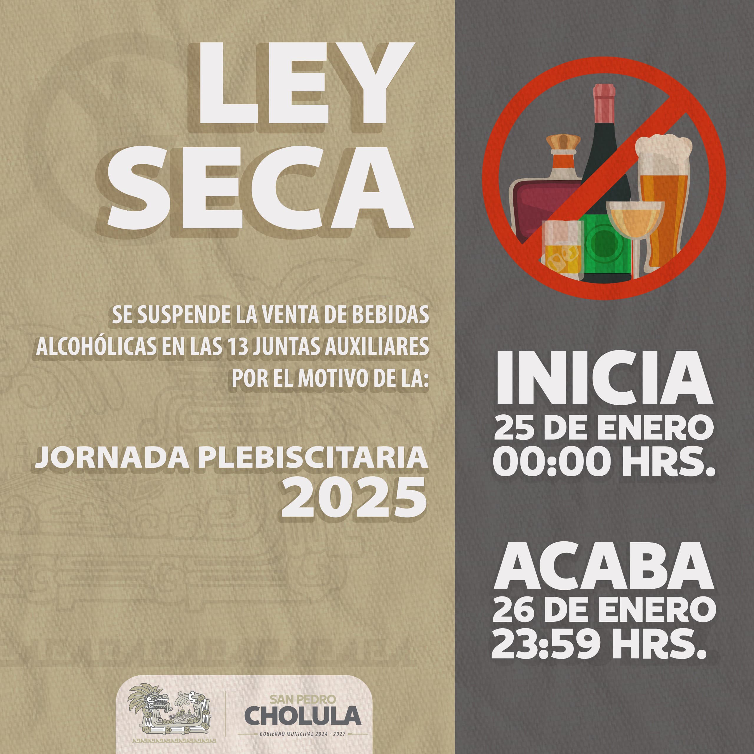 Ley seca en las juntas auxiliares por plebiscitos