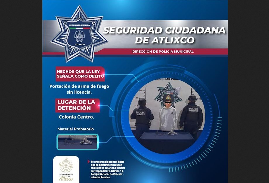 Detienen a hombre armado en el centro de Atlixco