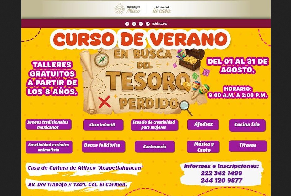 Curso de verano gratuito para niñas y niños en Atlixco