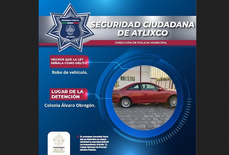 Recuperan vehículo robado tras eficaz intervención policial