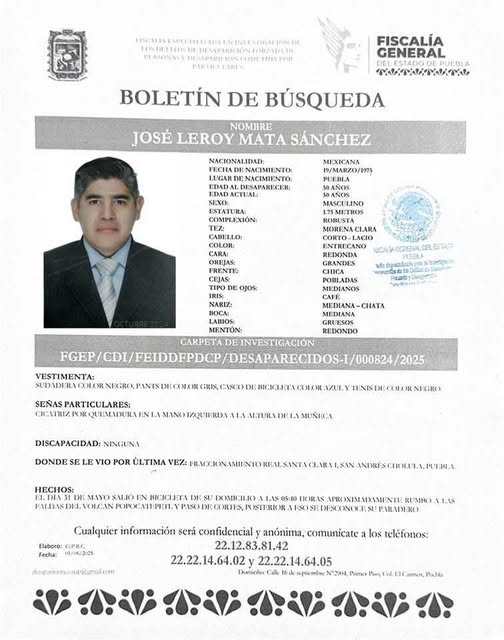 Intensifican búsqueda de ciclista desaparecido en Cholula