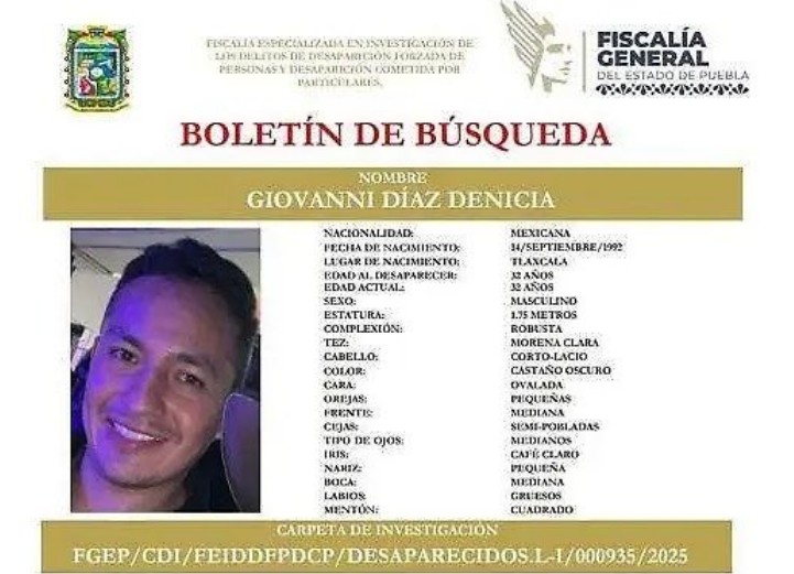 Encuentran sin vida a Giovanni Díaz Denicia en Los Encinos, Puebla