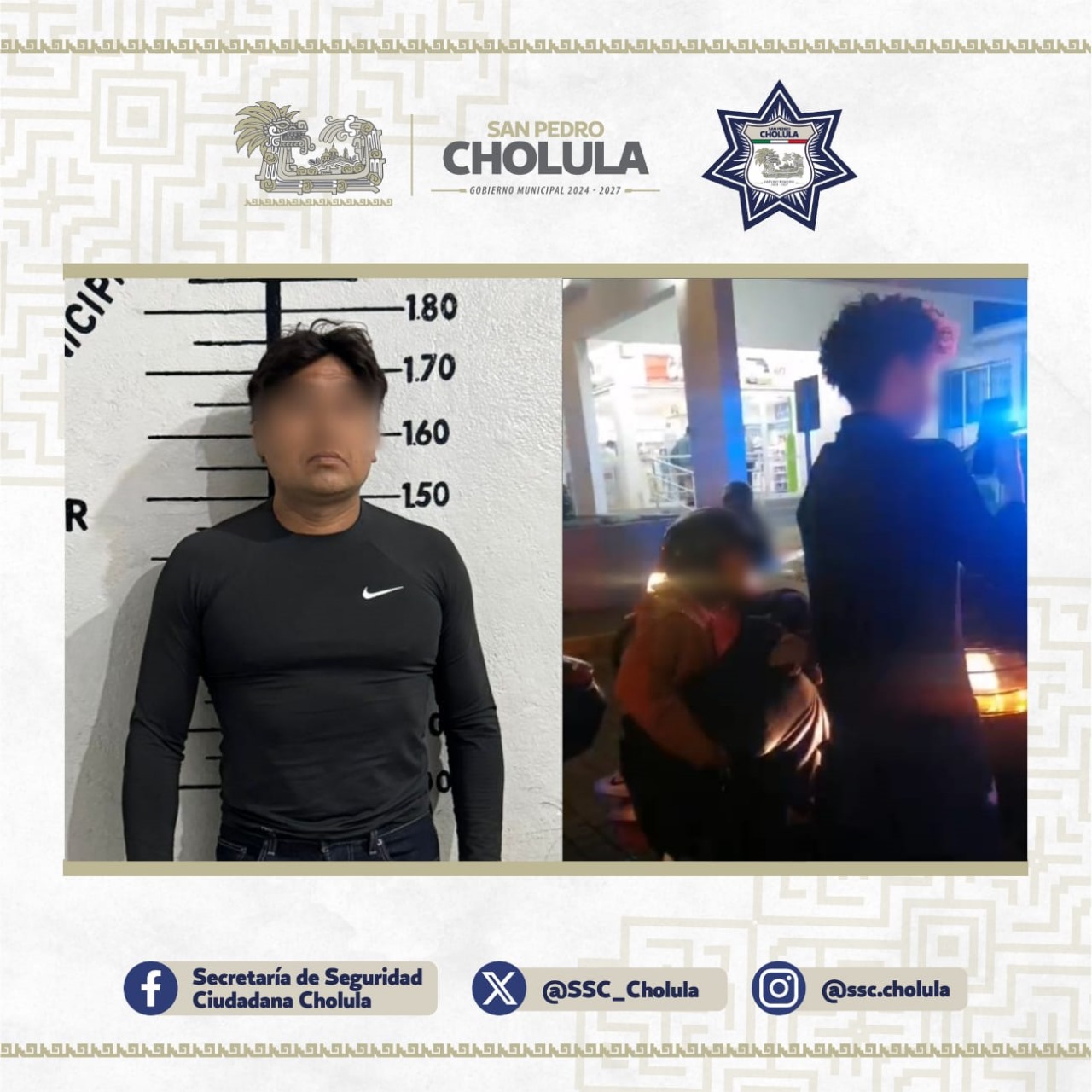 Detienen a Giovanni “N” en San Pedro Cholula por alterar el orden público, conducir de manera imprudente 