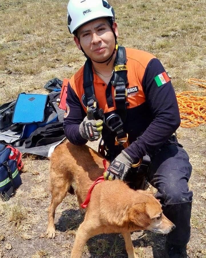 Reconocen labor de Protección Civil y Bomberos al rescatar un perrito en Cacalotepec