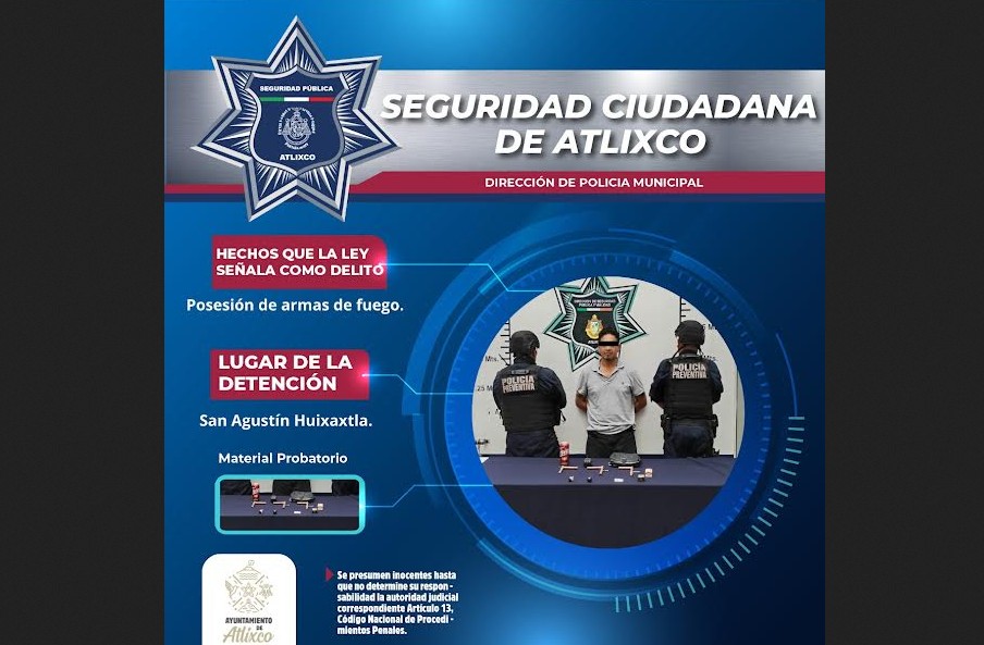 Detienen a hombre armado tras denuncia por acoso en Atlixco