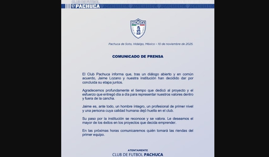 Pachuca despide a Jaime Lozano antes del Play In