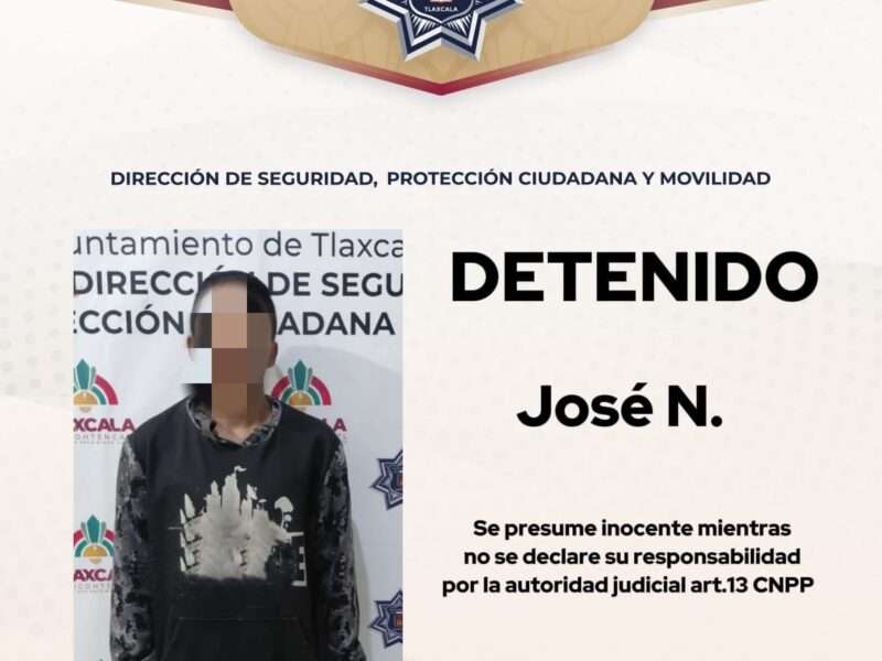 Detienen en Tlaxcala a hombre con ocho antecedentes por robo y violencia
