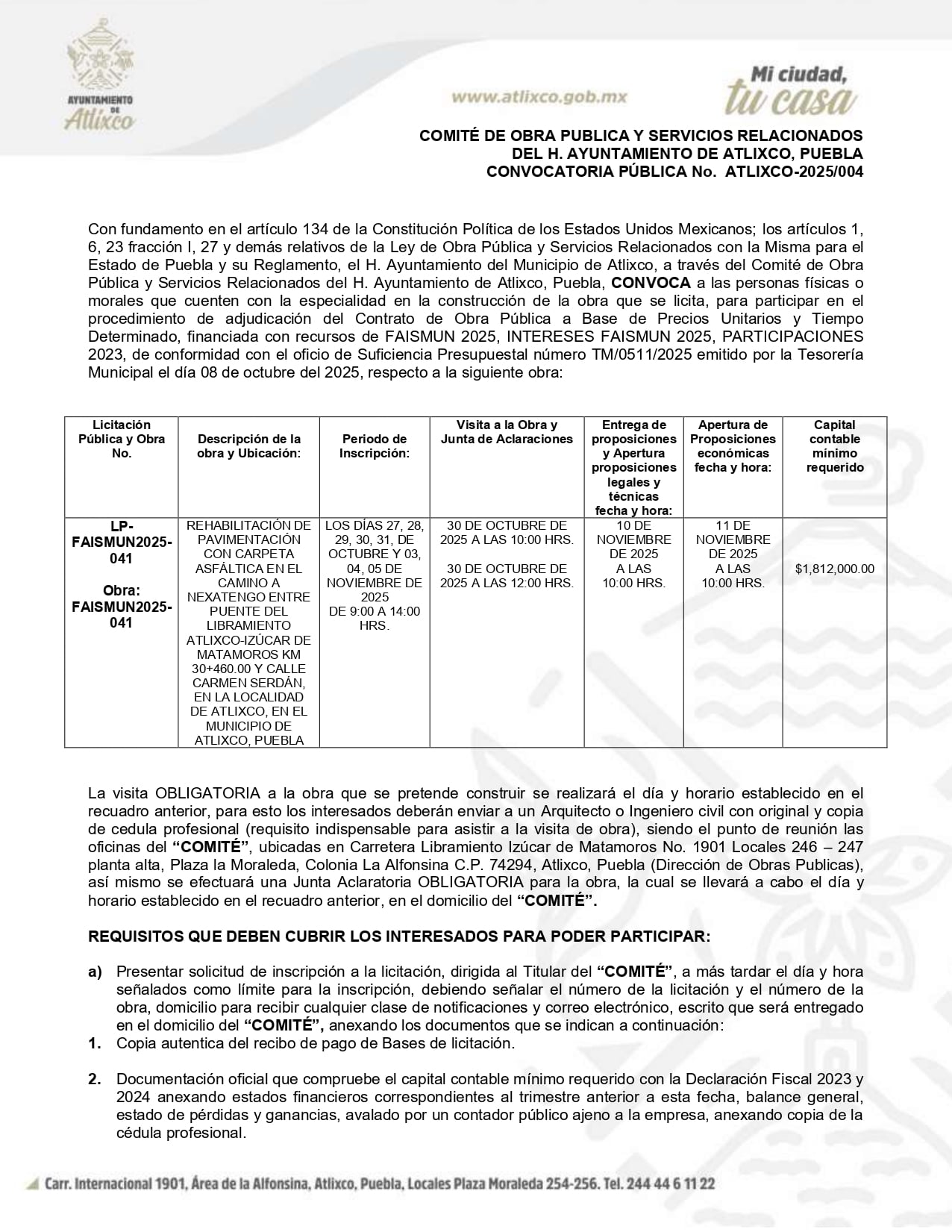 Página 1 convocatoria 27 octubre 2025