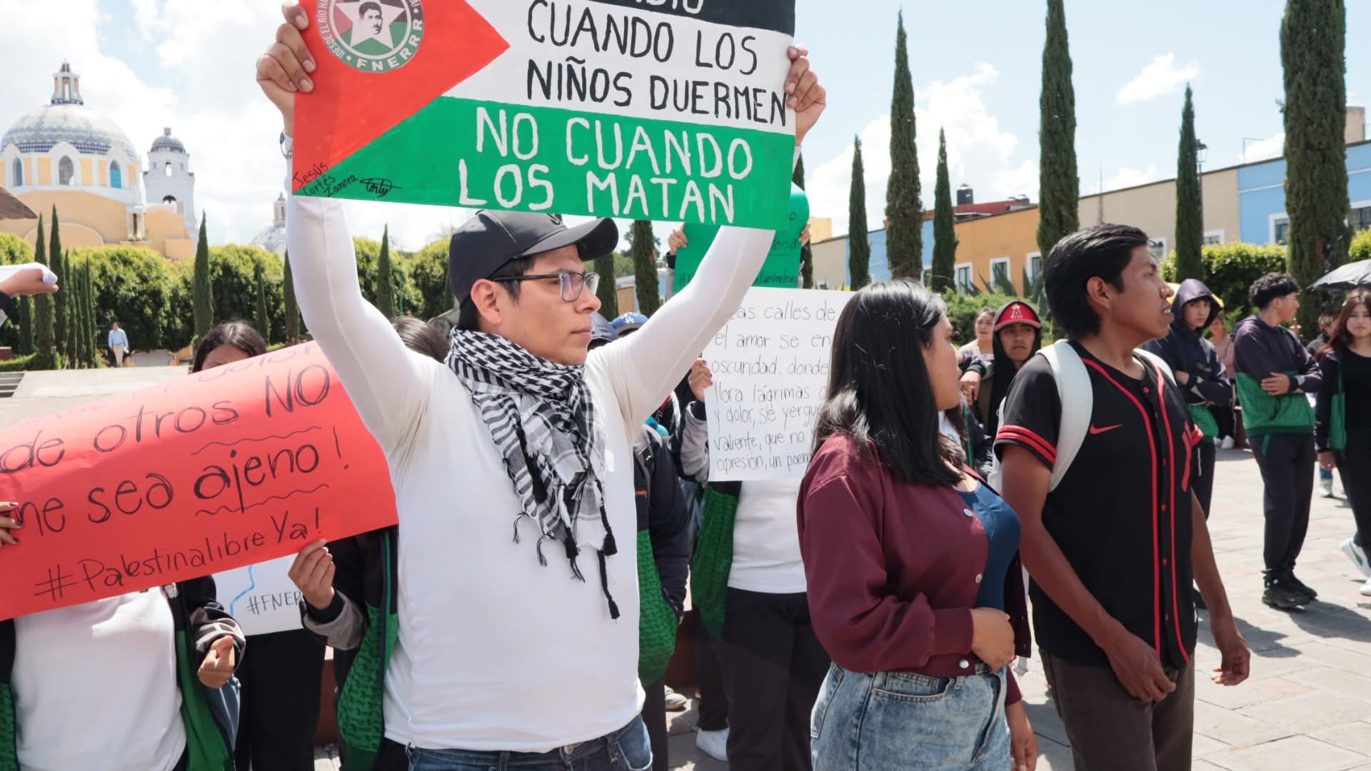 Protesta FNERRR en Tlaxcala contra conflicto en palestina