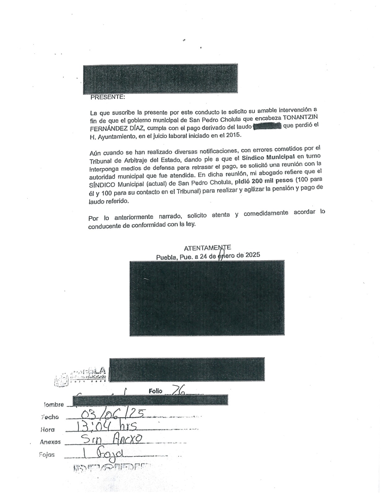 Cabildo de San Pedro Cholula prioriza pago de laudos pese a irregularidades del Síndico