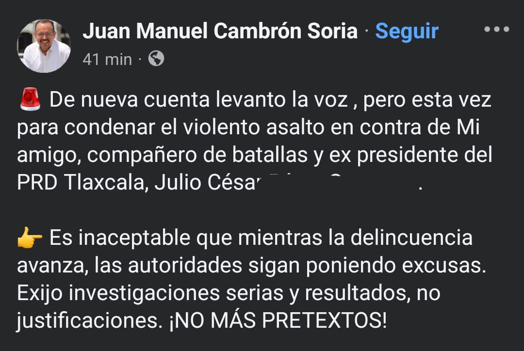 Exdirigente del PRD Tlaxcala y su esposa víctimas de violento asalto