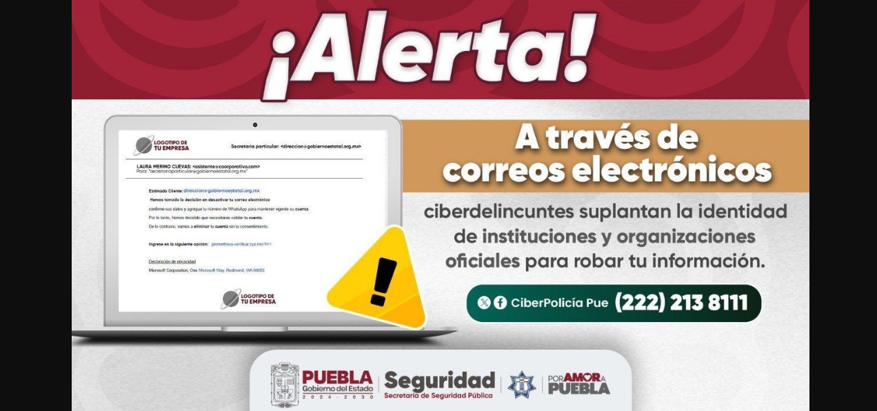 SSP Puebla lanza aviso por correos falsos