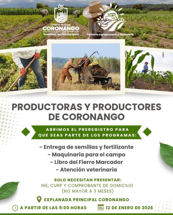 Coronango abre prerregistro para impulsar la productividad agrícola en 2026