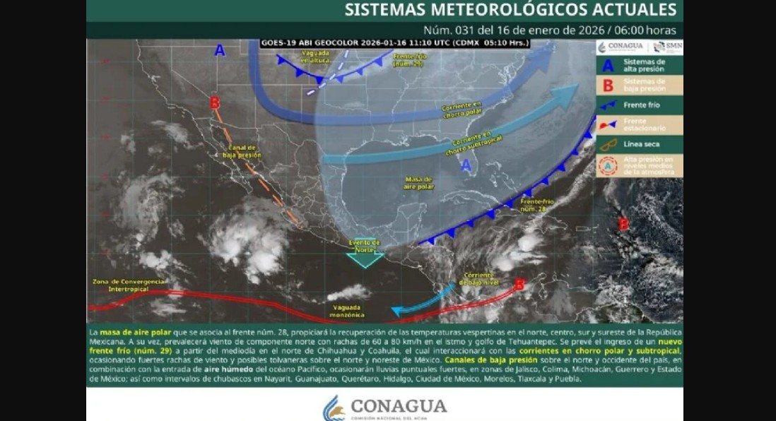 Panorama general del clima en México hoy 16 de enero