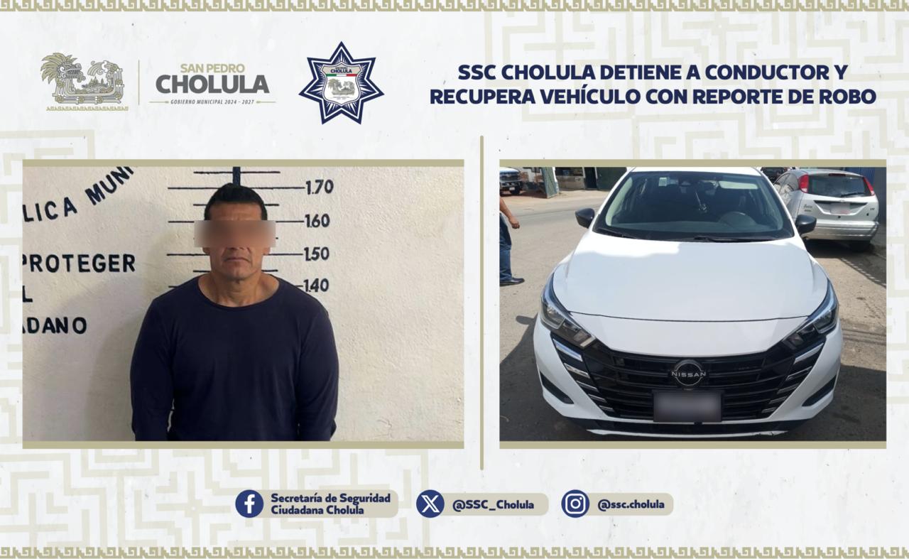 SSC Cholula detiene a conductor y recupera vehículo con reporte de robo