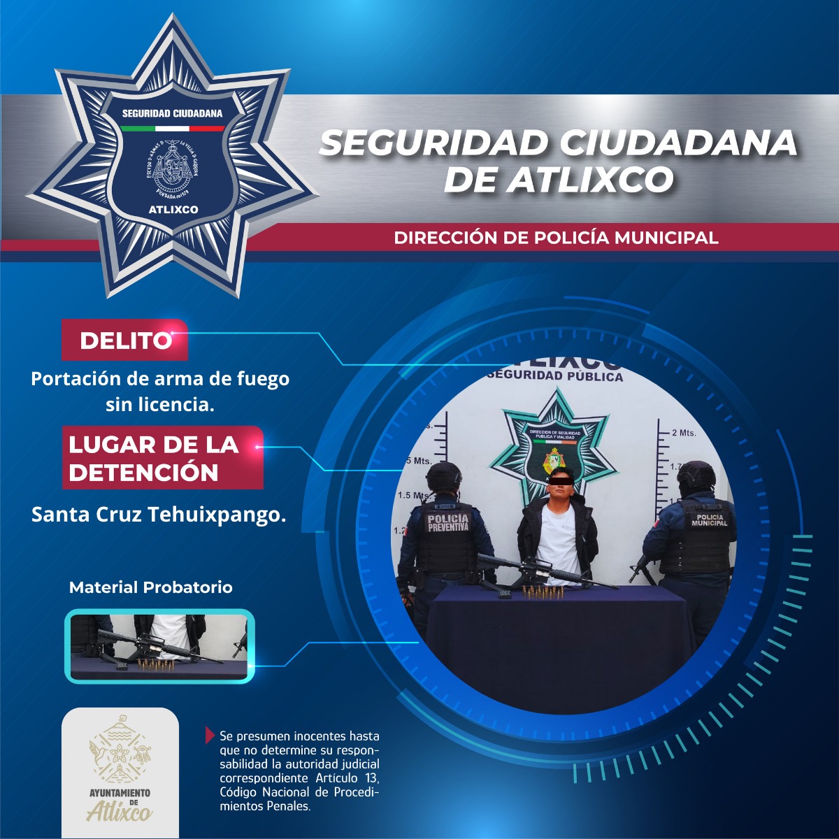 SSC Atlixco detiene a hombre armado tras persecución en la carretera federal