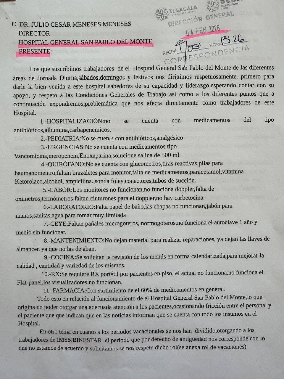 Hospital General de SPM en crisis; denuncian falta de insumos y medicamentos