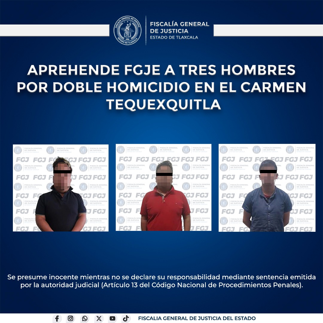 Caen presuntos responsables de doble homicidio en El Carmen Tequexquitla