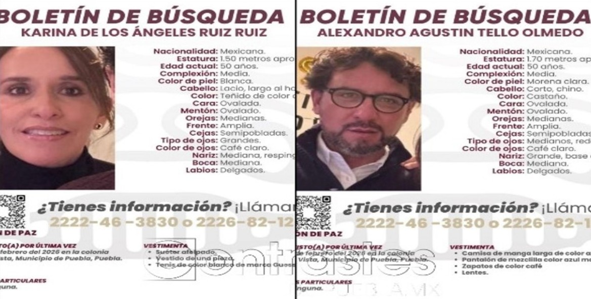 FGE activa protocolo por desaparición de matrimonio en Puebla