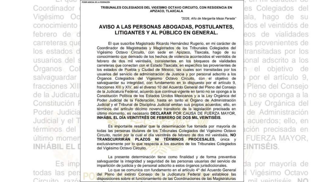 Bloqueos paralizan tribunales federales en Tlaxcala y congelan plazos legales