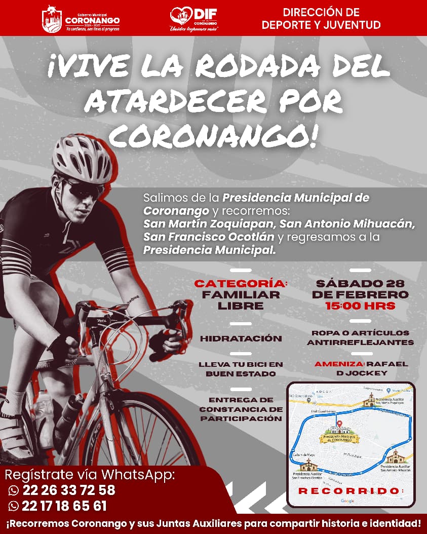 Alista DIF “Rodada del Atardecer por Coronango”