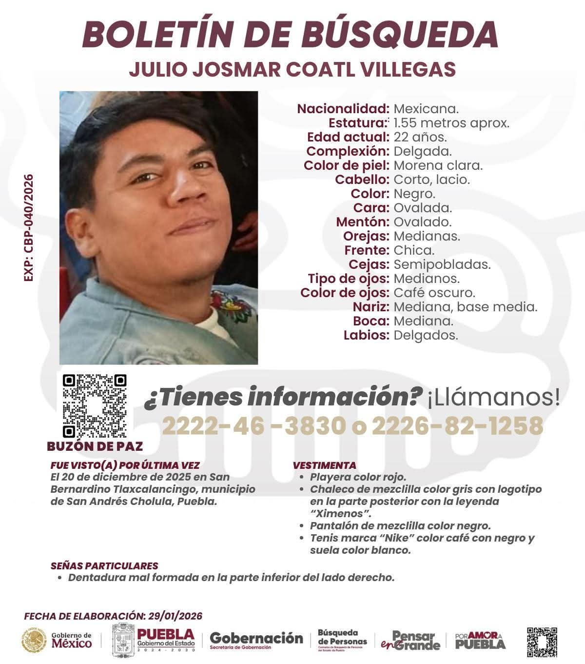 Confirman fallecimiento de joven reportado como desaparecido en Tlaxcalancingo