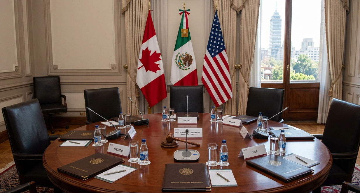 Donald Trump durante anuncio relacionado con el acuerdo comercial T-MEC.