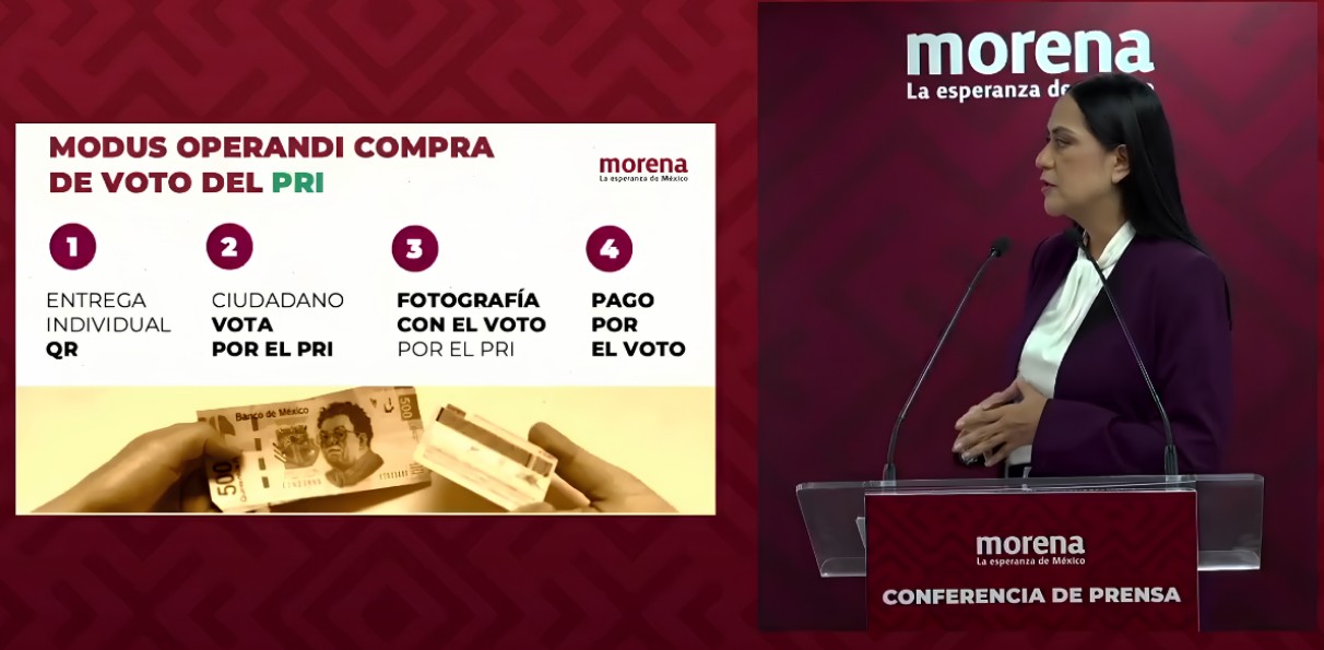 Conferencia de Morena sobre presunta compra de votos.