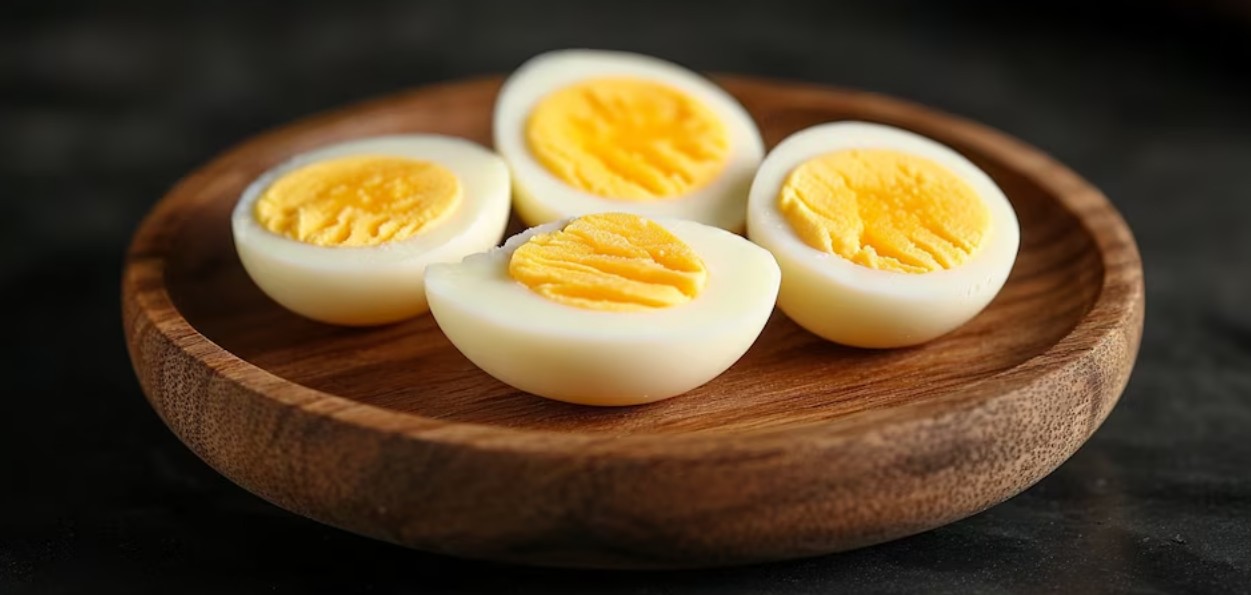 Huevo cocido y huevo revuelto en un desayuno saludable.