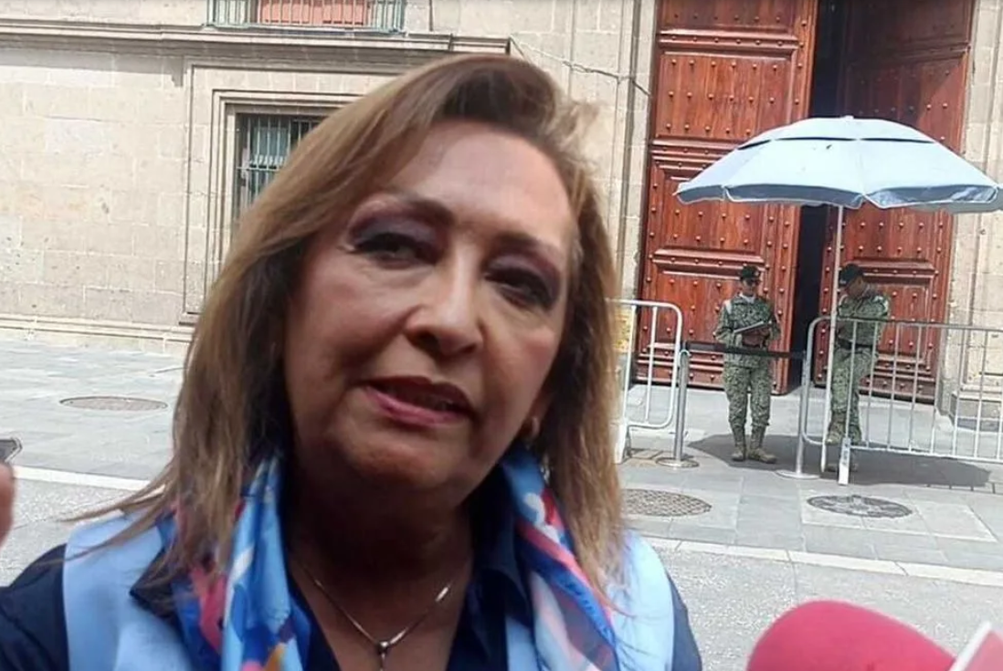 Gobernadora Lorena Cuéllar durante un evento público en Tlaxcala