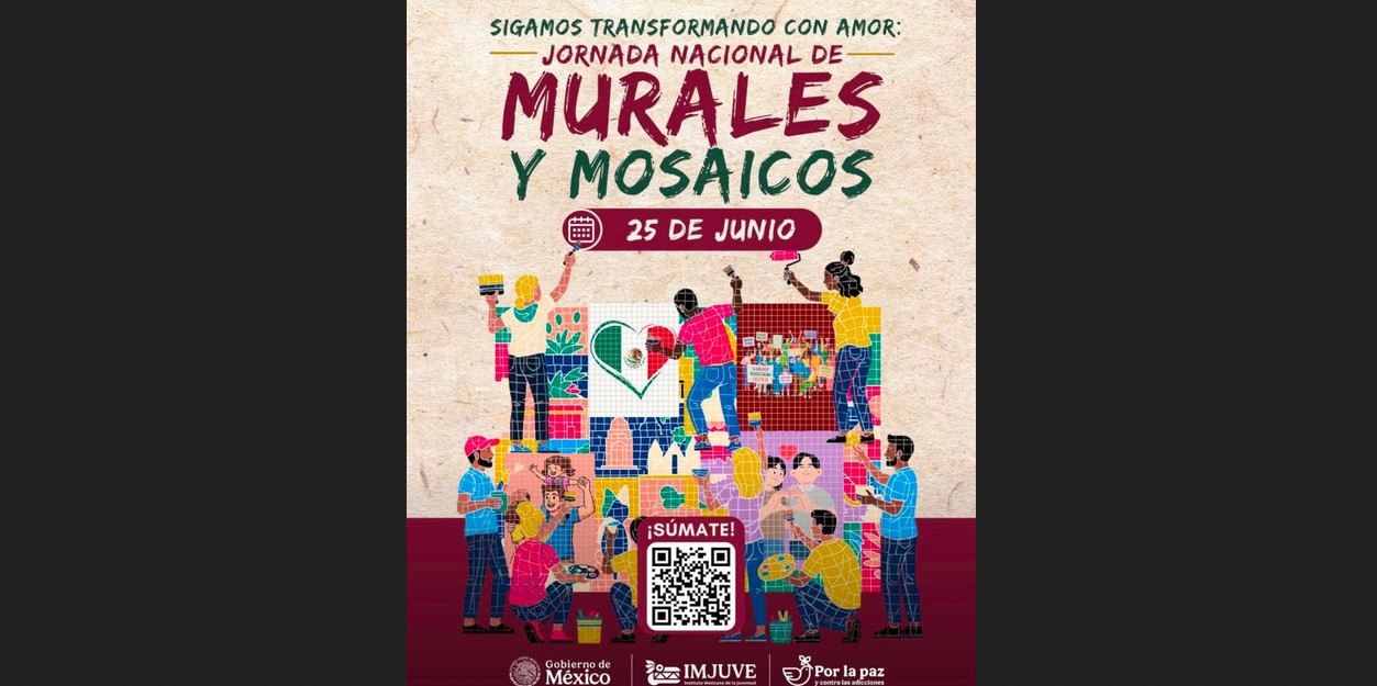 Jóvenes pintando un mural colorido en un espacio público durante una jornada comunitaria