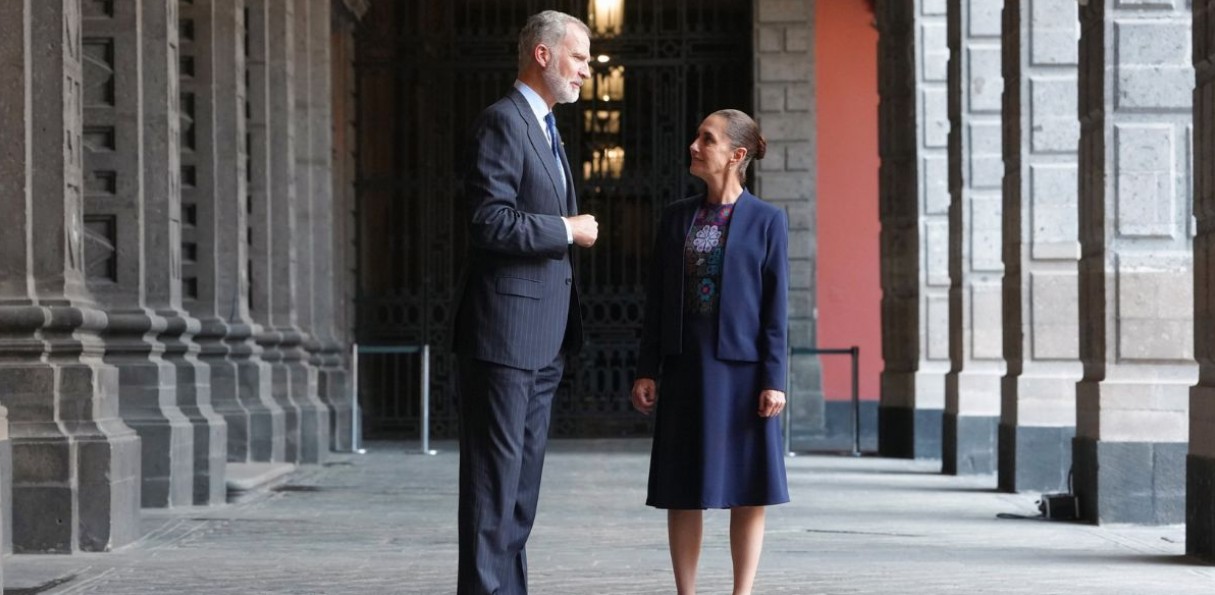Claudia Sheinbaum y el rey Felipe VI durante reunión oficial en Palacio Nacional