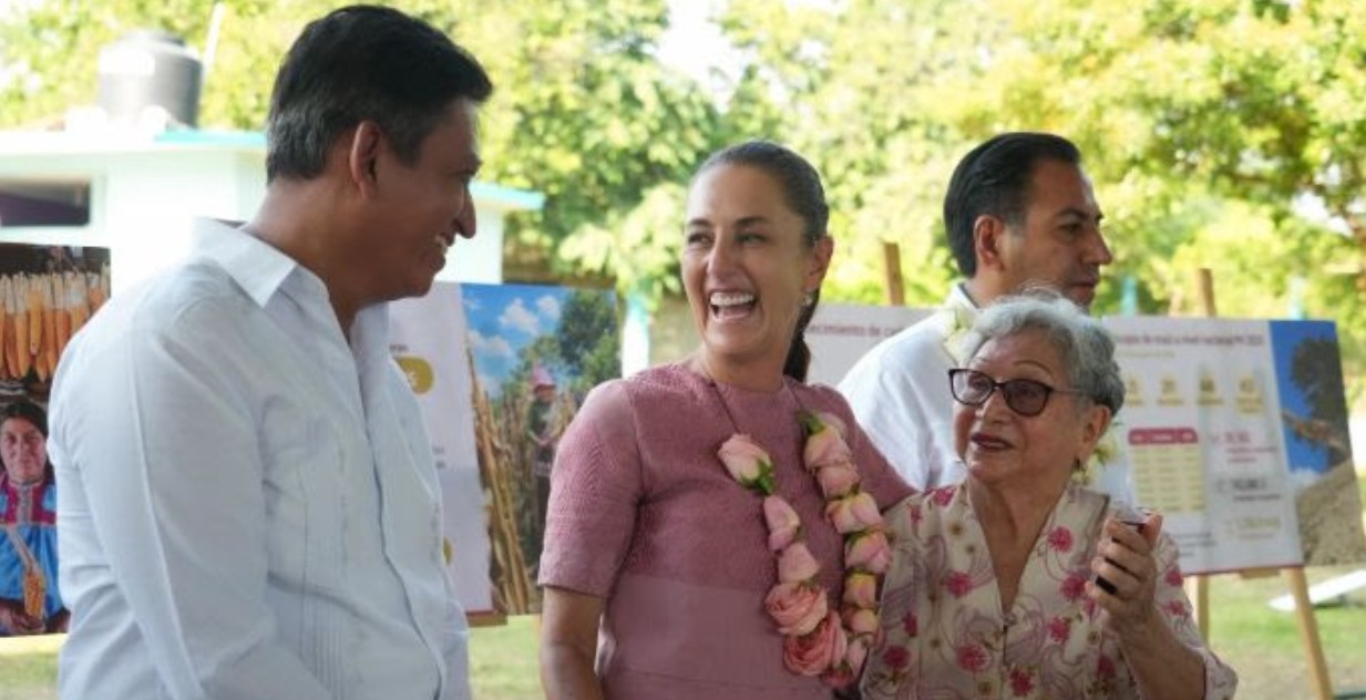 Claudia Sheinbaum en asamblea del programa “El Maíz es la Raíz” en Chiapas.
